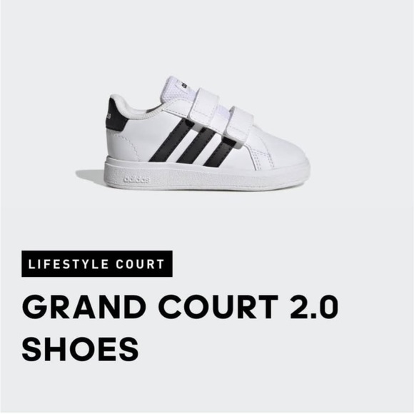 Adidas Kids Grand Court 2.0 Sneakers - White and Black - Picture 1 of 7